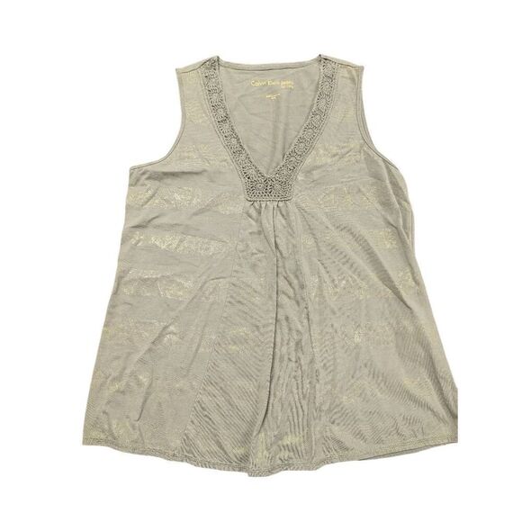 Calvin Klein Jeans Jersey Sleeveless Pleat V-Neck Top Women's Large - Picture 1 of 5